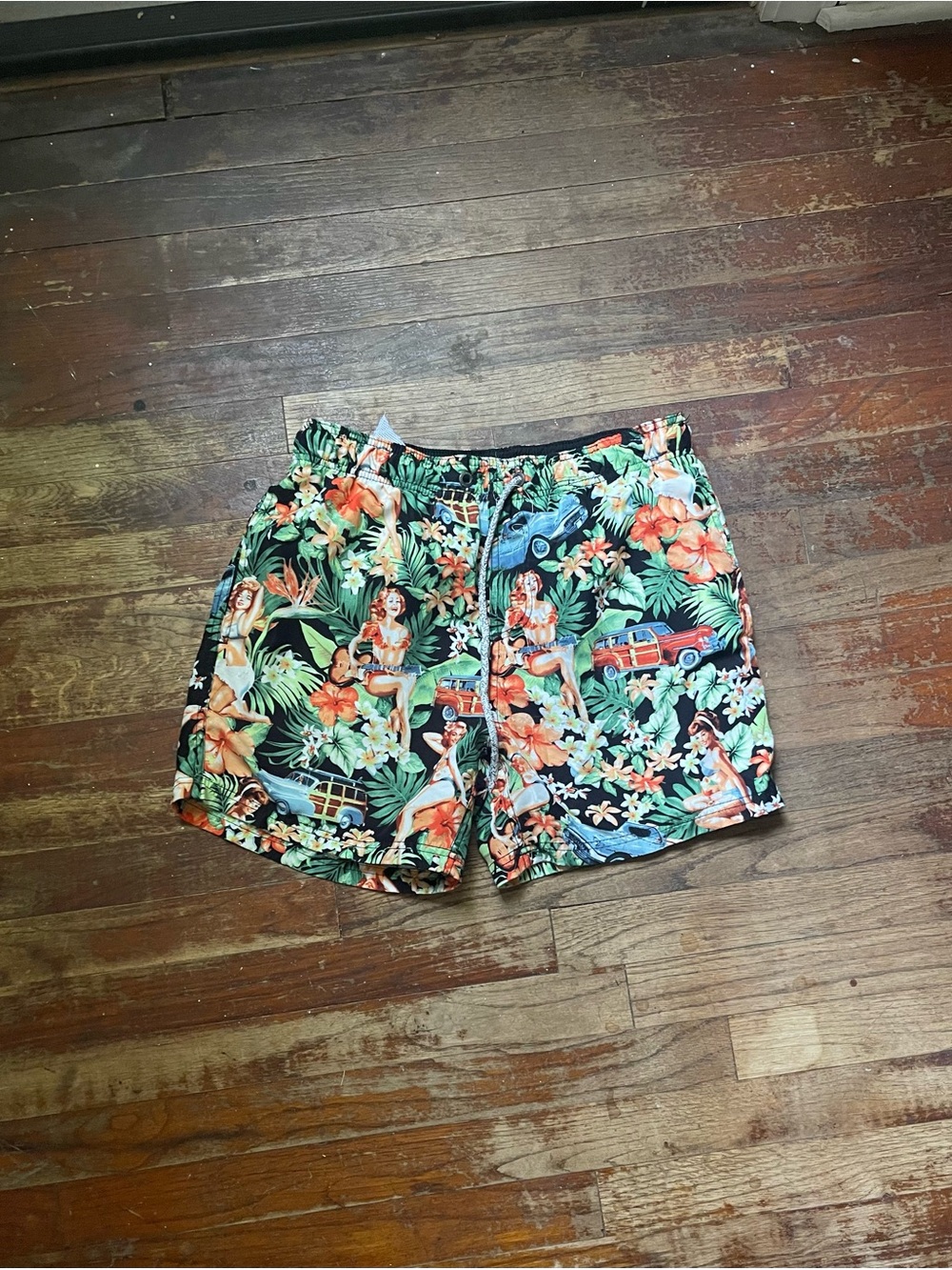 Men's Tropical Floral Swim Shorts - Black/Green